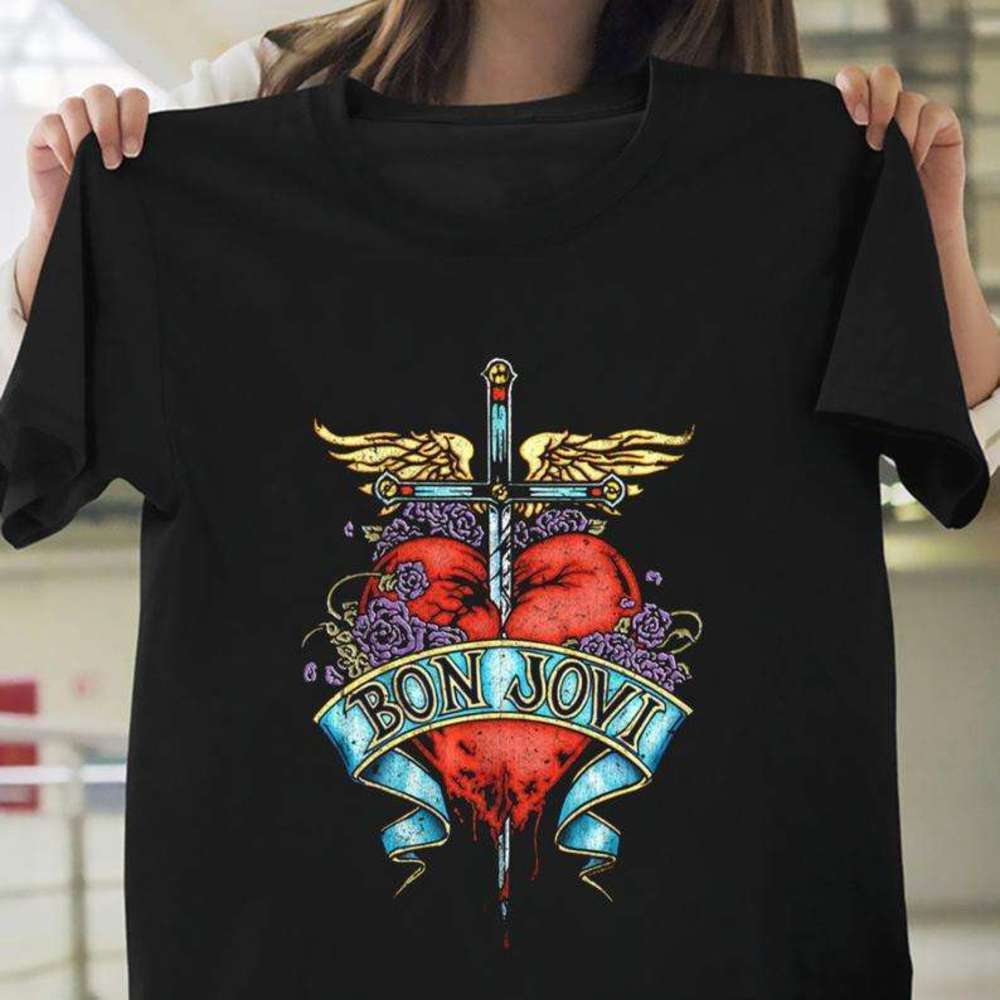 Bon Jovi Pierced Heart Tattoo Classic Rock Fan T-Shirt